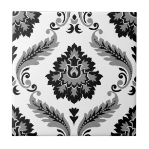 Rococo Damask Lg Pattern Grey Black White Ceramic Tile