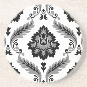 Rococo Damask Lg Pattern Grey Black White Coaster