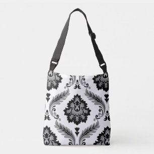 Rococo Damask Lg Pattern Grey Black White Crossbody Bag