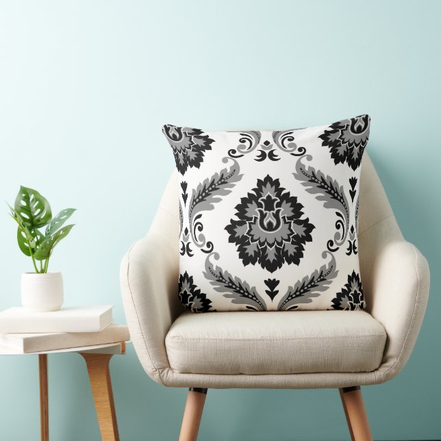 Rococo Damask Lg Pattern Grey Black White Cushion (Chair)
