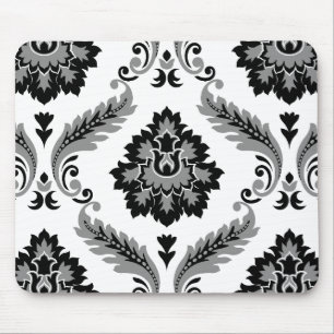 Rococo Damask Lg Pattern Grey Black White Mouse Pad