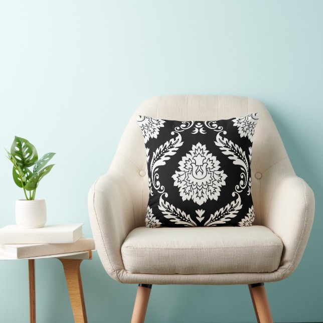 Rococo Damask Lg Pattern White on Black Cushion (Chair)
