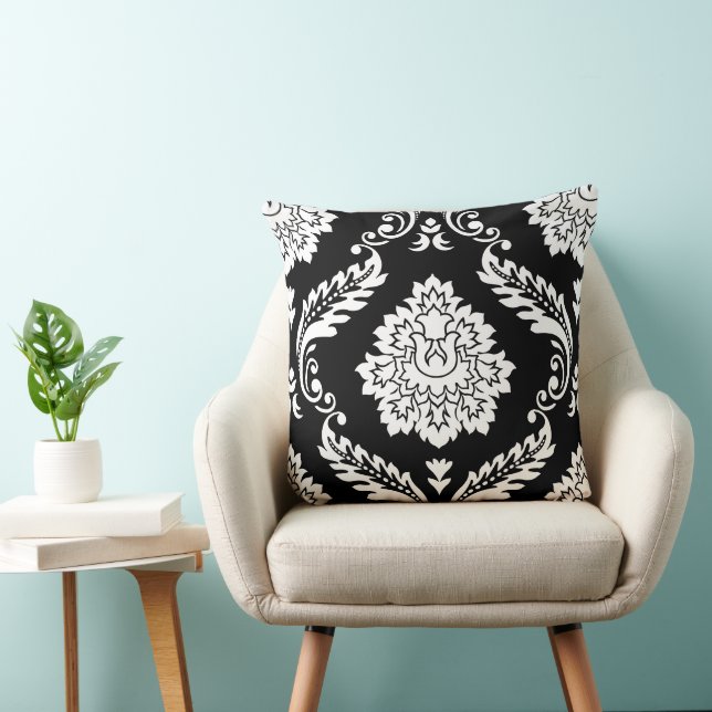 Rococo Damask Lg Pattern White on Black Cushion (Chair)