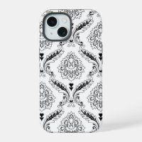 Rococo Damask Line Pattern Black on White