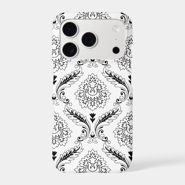 Rococo Damask Line Pattern Black on White iPhone C (Back)