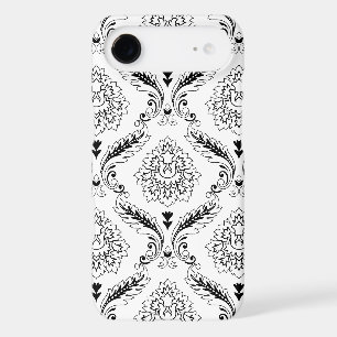Rococo Damask Line Pattern Black on White iPhone C