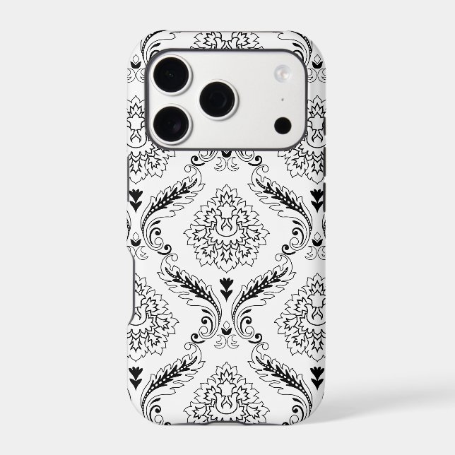 Rococo Damask Line Pattern Black on White iPhone C (Back)