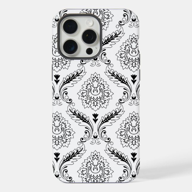 Rococo Damask Line Pattern Black on White iPhone Case (Back)