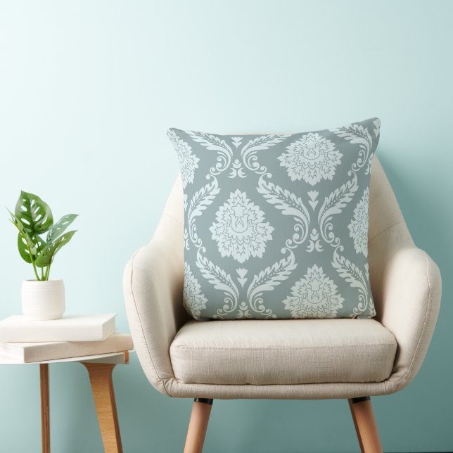Rococo Damask Off-Set Pattern Duck Egg Blue+Teal Cushion (Chair)