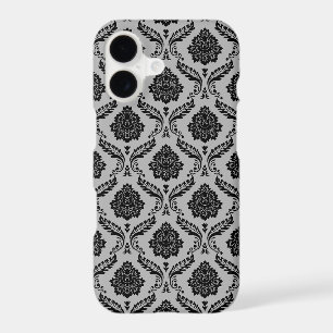 Rococo Damask Pattern Black on Grey