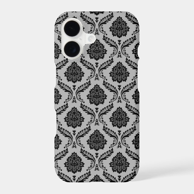 Rococo Damask Pattern Black on Grey (Back)