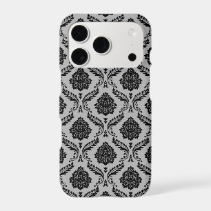 Rococo Damask Pattern Black on Grey