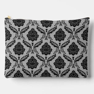 Rococo Damask Pattern Black on Grey Accessory Pouch