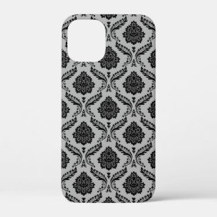 Rococo Damask Pattern Black on Grey iPhone 12 Mini Case