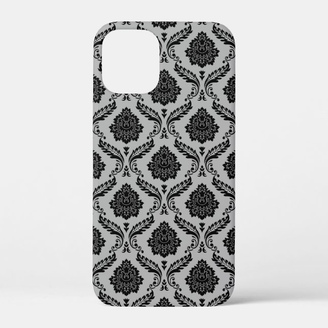Rococo Damask Pattern Black on Grey Case-Mate iPhone Case (Back)