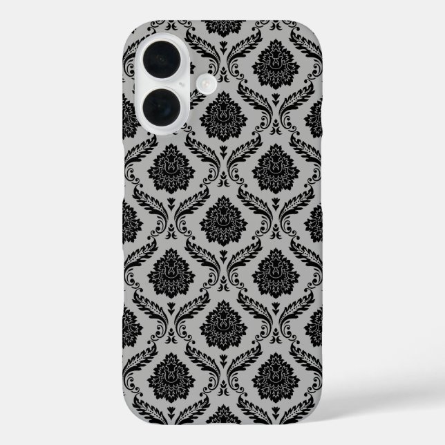 Rococo Damask Pattern Black on Grey Case-Mate iPhone Case (Back)