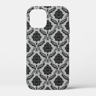 Rococo Damask Pattern Black on Grey iPhone 12 Mini Case