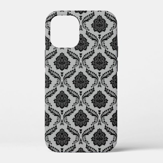 Rococo Damask Pattern Black on Grey Case-Mate iPhone Case (Back)