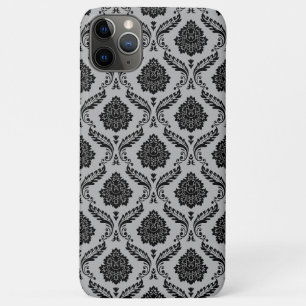 Rococo Damask Pattern Black on Grey iPhone 11 Pro Max Case