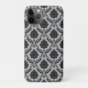 Rococo Damask Pattern Black on Grey iPhone 11 Pro Case