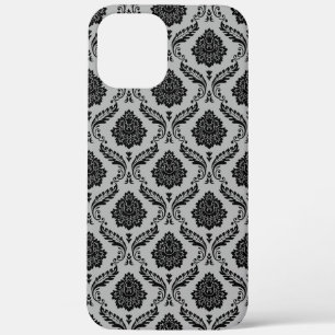 Rococo Damask Pattern Black on Grey iPhone 12 Pro Max Case