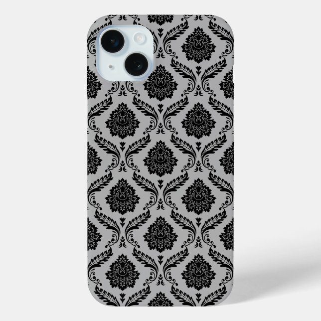 Rococo Damask Pattern Black on Grey Case-Mate iPhone Case (Back)