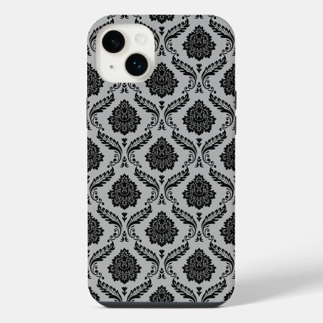 Rococo Damask Pattern Black on Grey iPhone Case (Back)