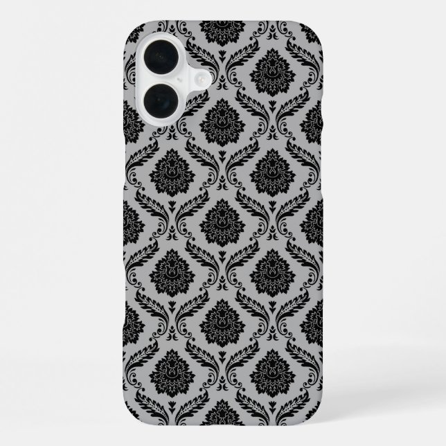 Rococo Damask Pattern Black on Grey iPhone Case (Back)