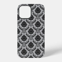 Rococo Damask Pattern Black on Grey