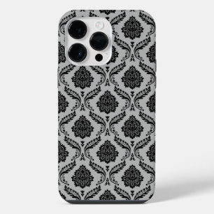 Rococo Damask Pattern Black on Grey iPhone 14 Pro Max Case