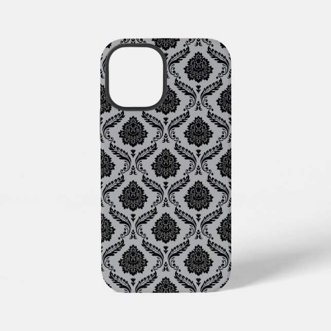 Rococo Damask Pattern Black on Grey iPhone Case (Back)