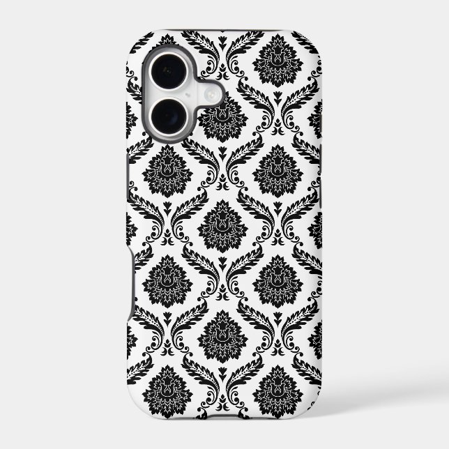 Rococo Damask Pattern Black on White (Back)