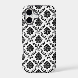 Rococo Damask Pattern Black on White