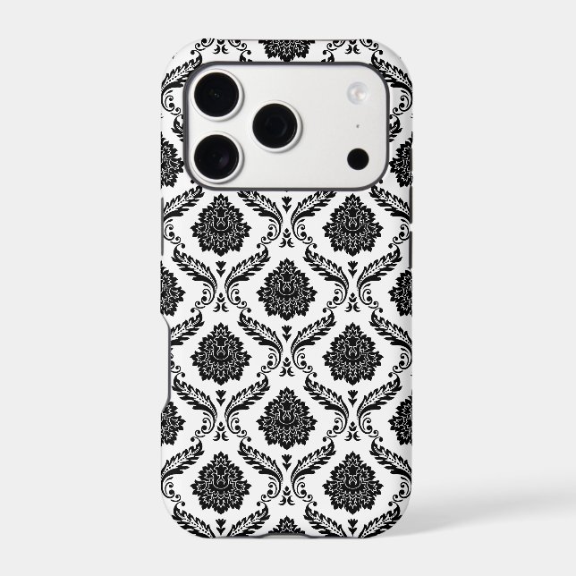 Rococo Damask Pattern Black on White (Back)