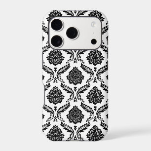 Rococo Damask Pattern Black on White