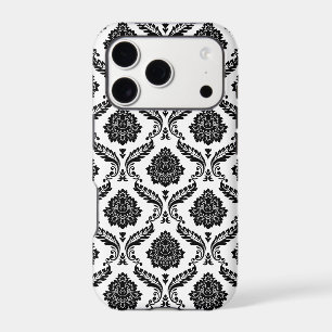 Rococo Damask Pattern Black on White
