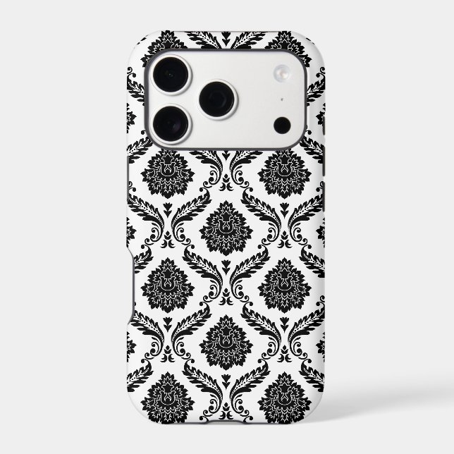 Rococo Damask Pattern Black on White (Back)