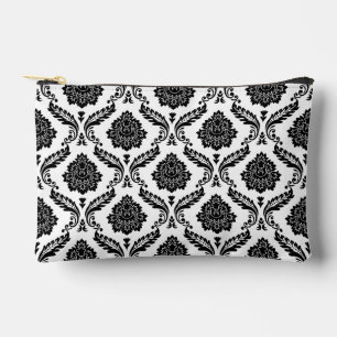 Rococo Damask Pattern Black on White Accessory Pouch