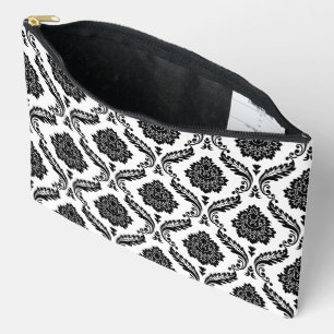 Rococo Damask Pattern Black on White Accessory Pouch