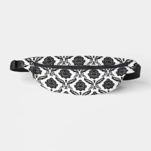 Rococo Damask Pattern Black on White Bum Bags