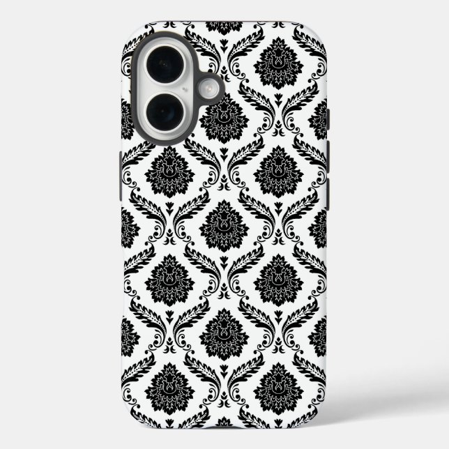 Rococo Damask Pattern Black on White Case-Mate iPhone Case (Back)