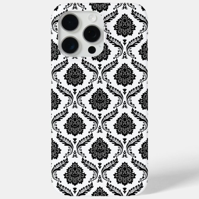 Rococo Damask Pattern Black on White Case-Mate iPhone Case (Back)