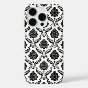 Rococo Damask Pattern Black on White iPhone 16 Pro Case