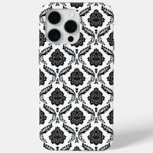 Rococo Damask Pattern Black on White iPhone 15 Pro Max Case