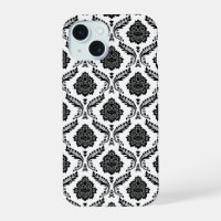 Rococo Damask Pattern Black on White