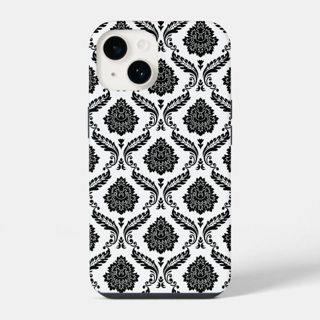Rococo Damask Pattern Black on White iPhone Case (Back)