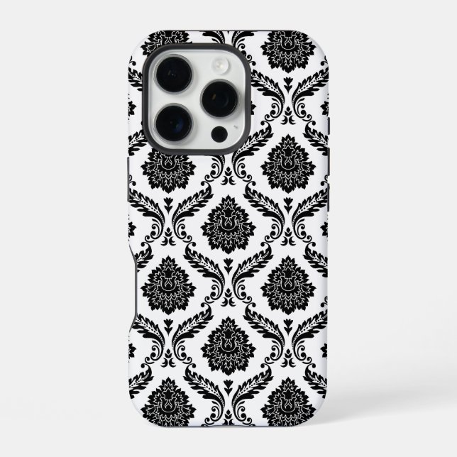 Rococo Damask Pattern Black on White iPhone Case (Back)