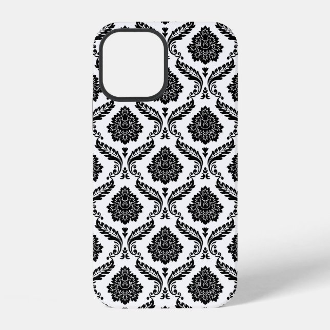 Rococo Damask Pattern Black on White iPhone Case (Back)