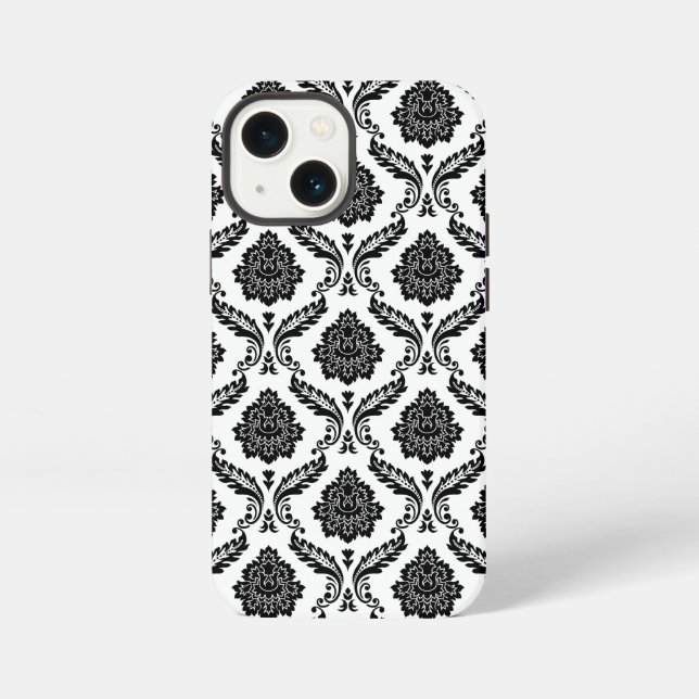 Rococo Damask Pattern Black on White iPhone Case (Back)