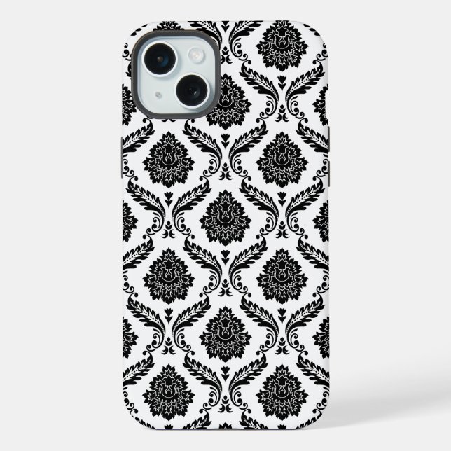 Rococo Damask Pattern Black on White iPhone Case (Back)